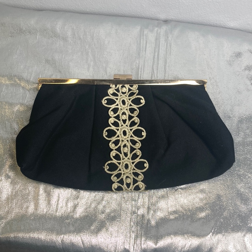 Mud Pie Black and Gold Clutch with Ornamental Clasp